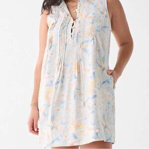 Faherty Dress Isha Hemp Small Sky Coast Floral Pockets Button Up Sleeveless